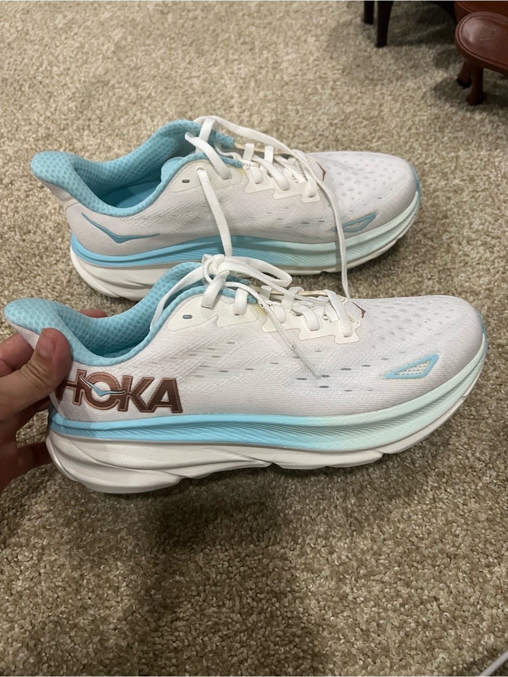 Hoka Women's White & Light Blue Athletic Running Shoes